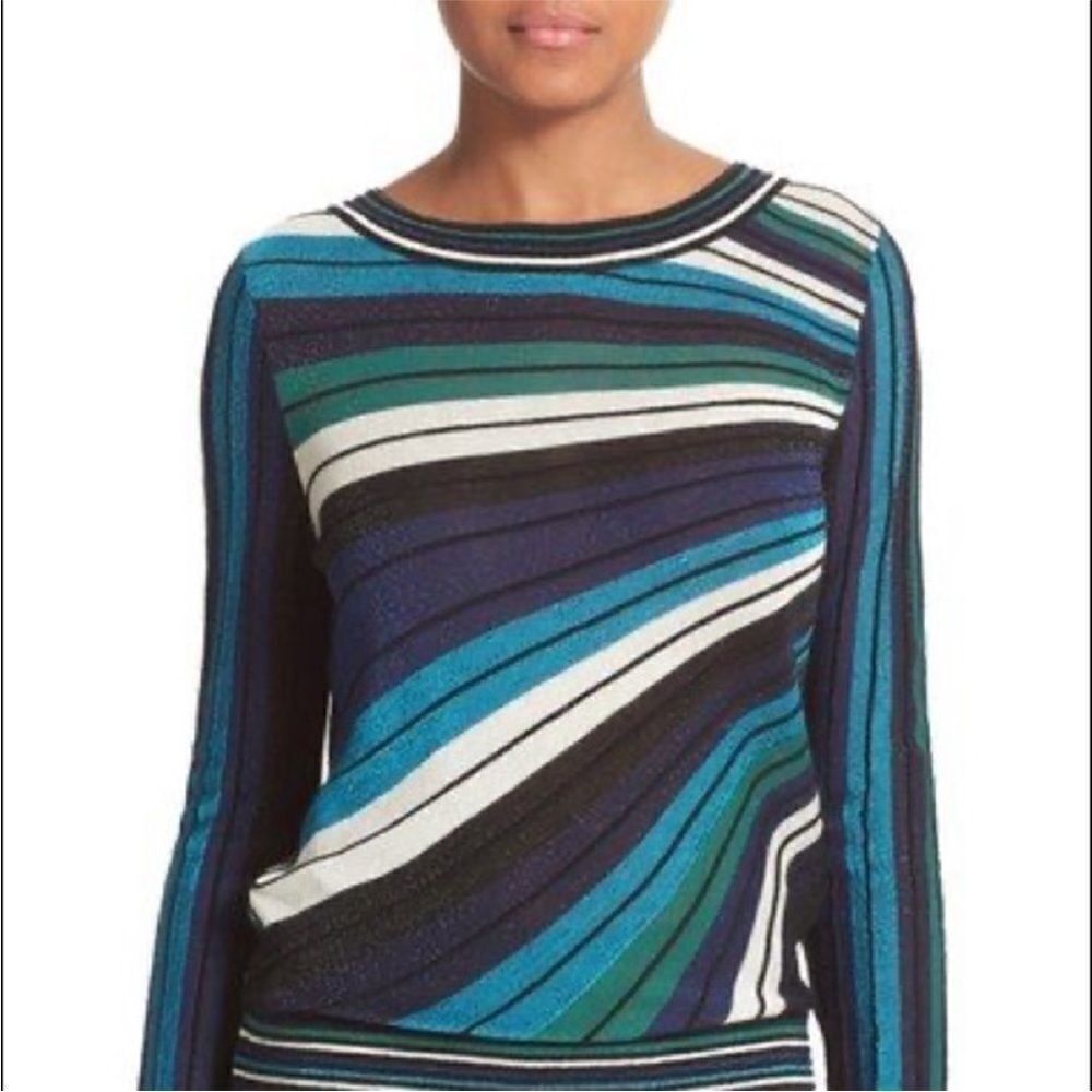 DVF Diane Von Furstenberg Joletta  Knit Long Sleeve Top Multicolored Size P